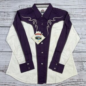 VTG CUMBERLAND OUTFITTERS Tribal Y2K Western Button Shirt Women's L Purple White